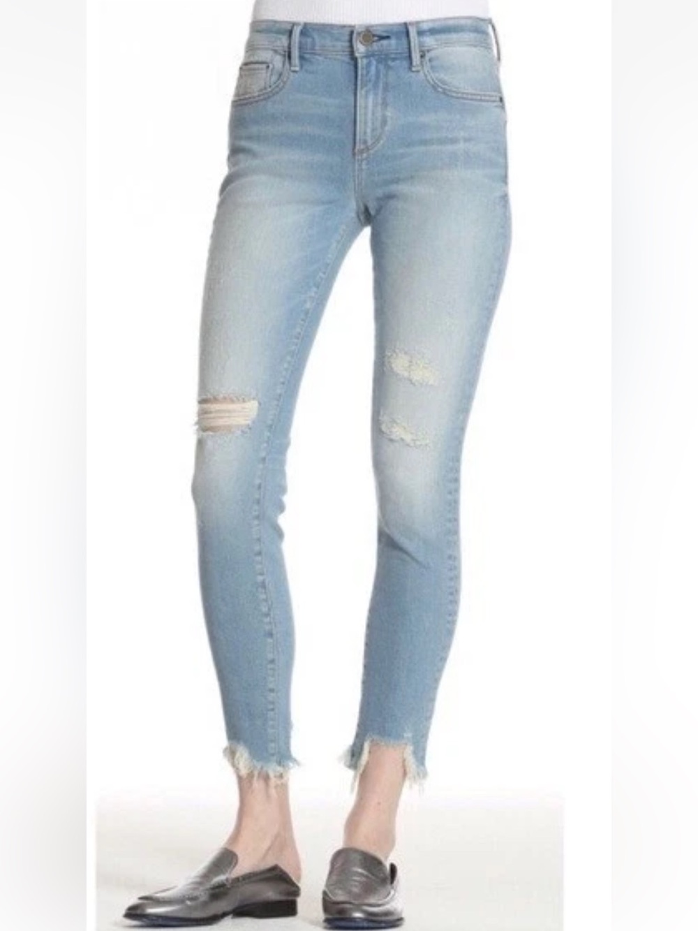 Driftwood Jackie Distressed Skinny Jeans Size 28 Stretch Denim Chewed Raw Hem